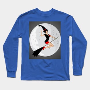 Flying Witch On A Broomstick With A Hat Long Sleeve T-Shirt